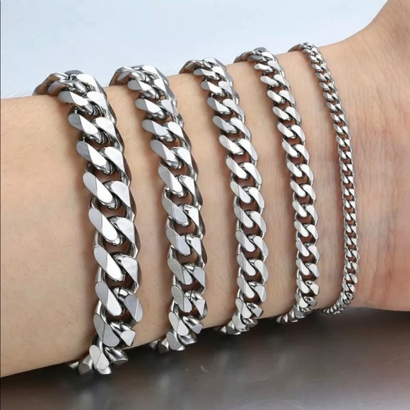 New Stainless Steel Curb Cuban Link Chain Bracelet - Picture 1 of 11